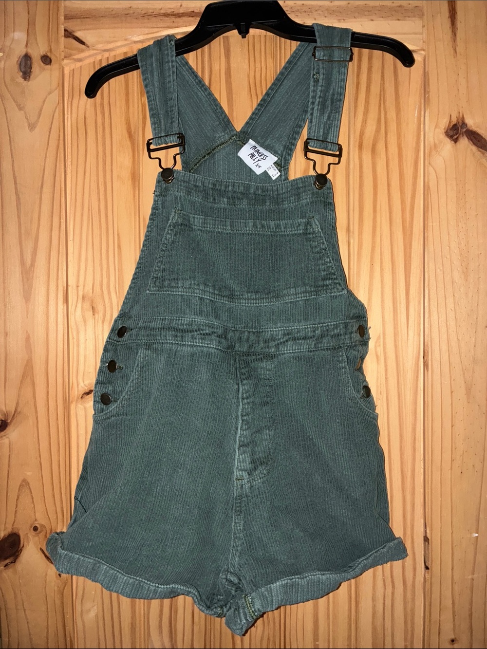 Womens Corduroy Overall Shorts Dress - Green